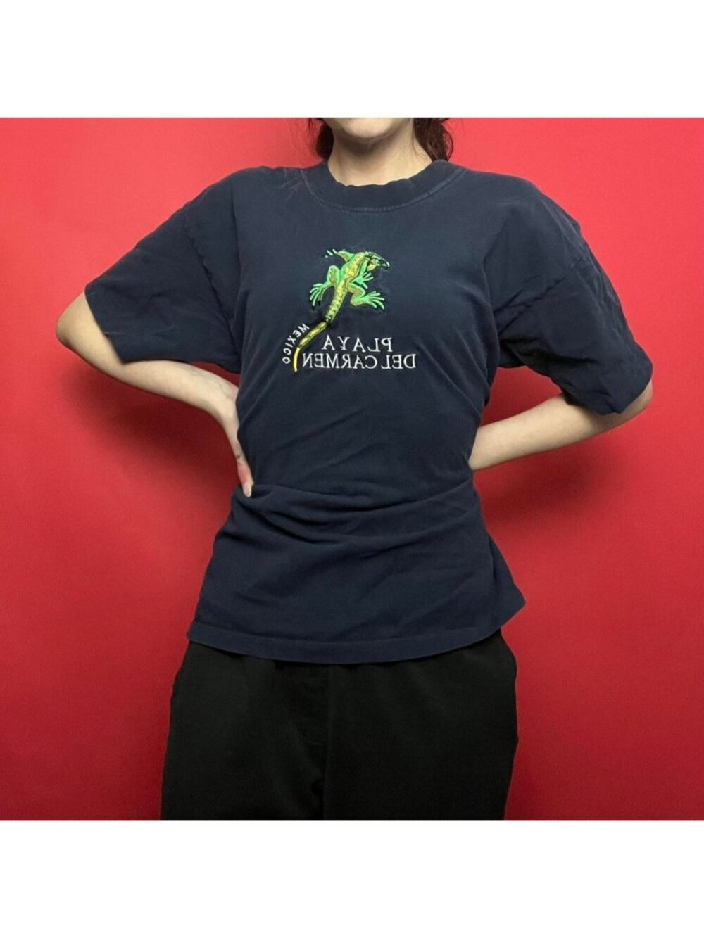 Navy blue iguana tee shirt 💙💚​